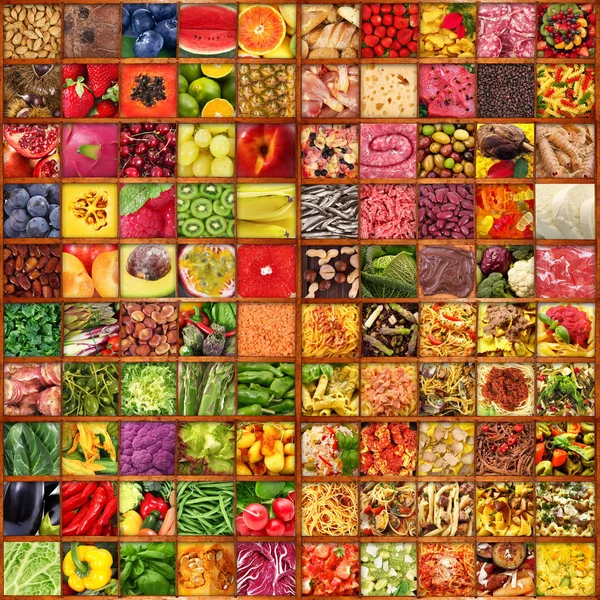 Gastronomi collage i träskiva bakgrund — Stockfoto