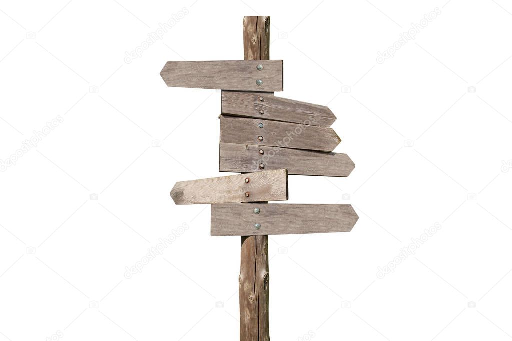 direction wooden arrows in white background