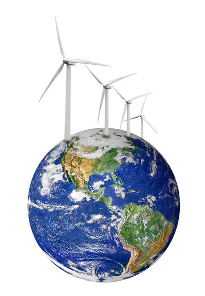 planet Earth with wind turbine