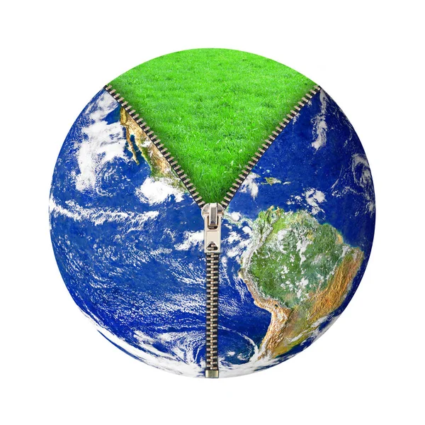 Planeet aarde met gras en zip — Stockfoto