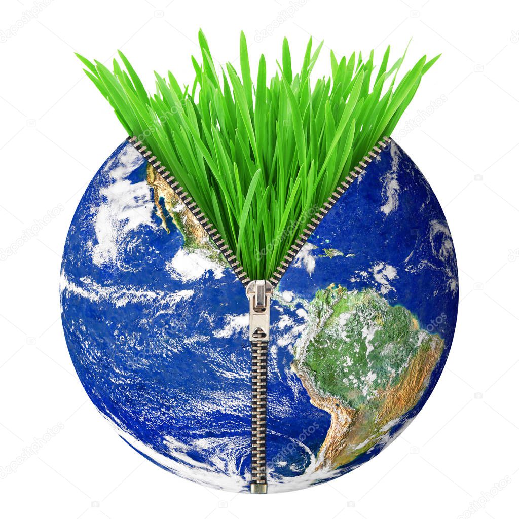 planet Earth with grass and zip