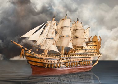 eski galleon karanlık denize yelken