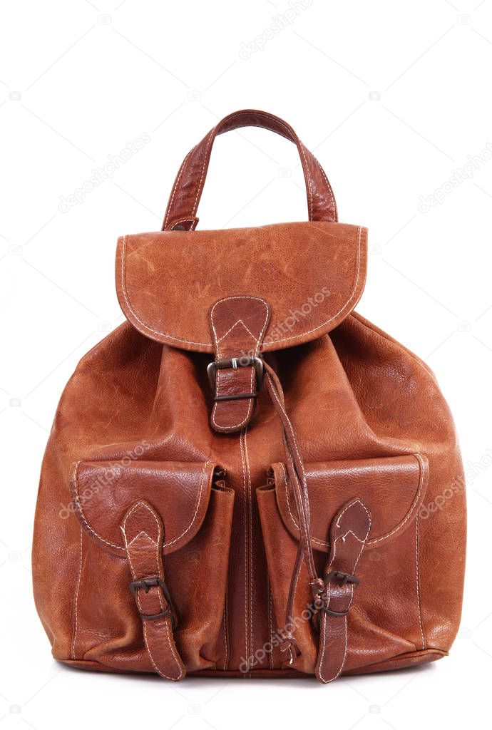 leather backpack in white background