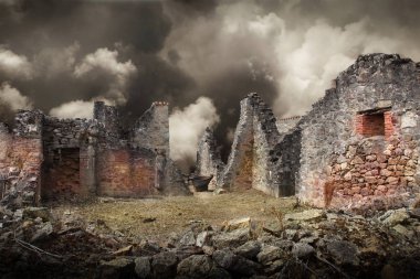 Ruins of houses destroyed by bombardment clipart