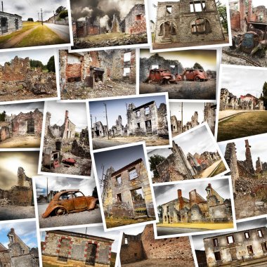 Ruins of houses destroyed by bombardment clipart