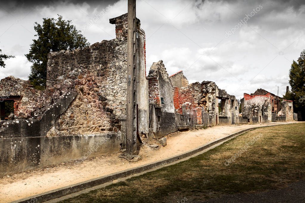 Ruins of houses destroyed by bombardment