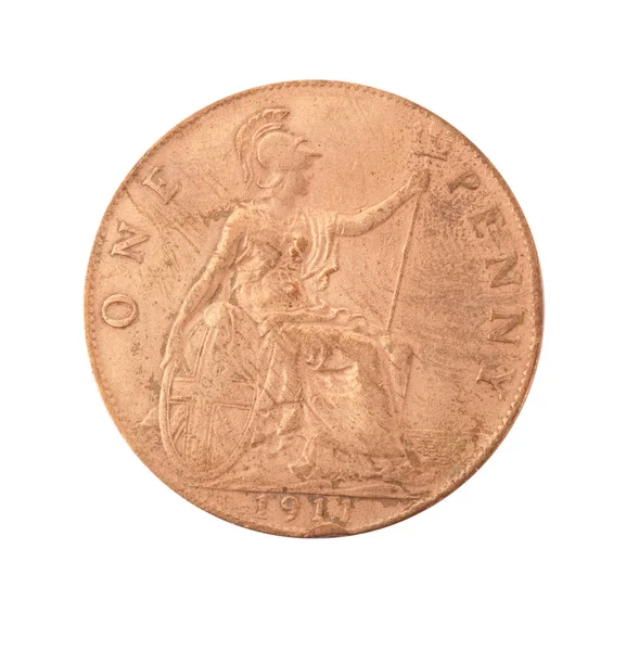 Monedă metalică de epocă în fundal alb — Fotografie, imagine de stoc