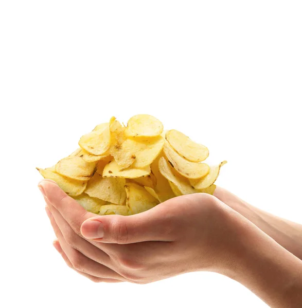 Bratkartoffeln von Hand vor weißem Hintergrund — Stockfoto