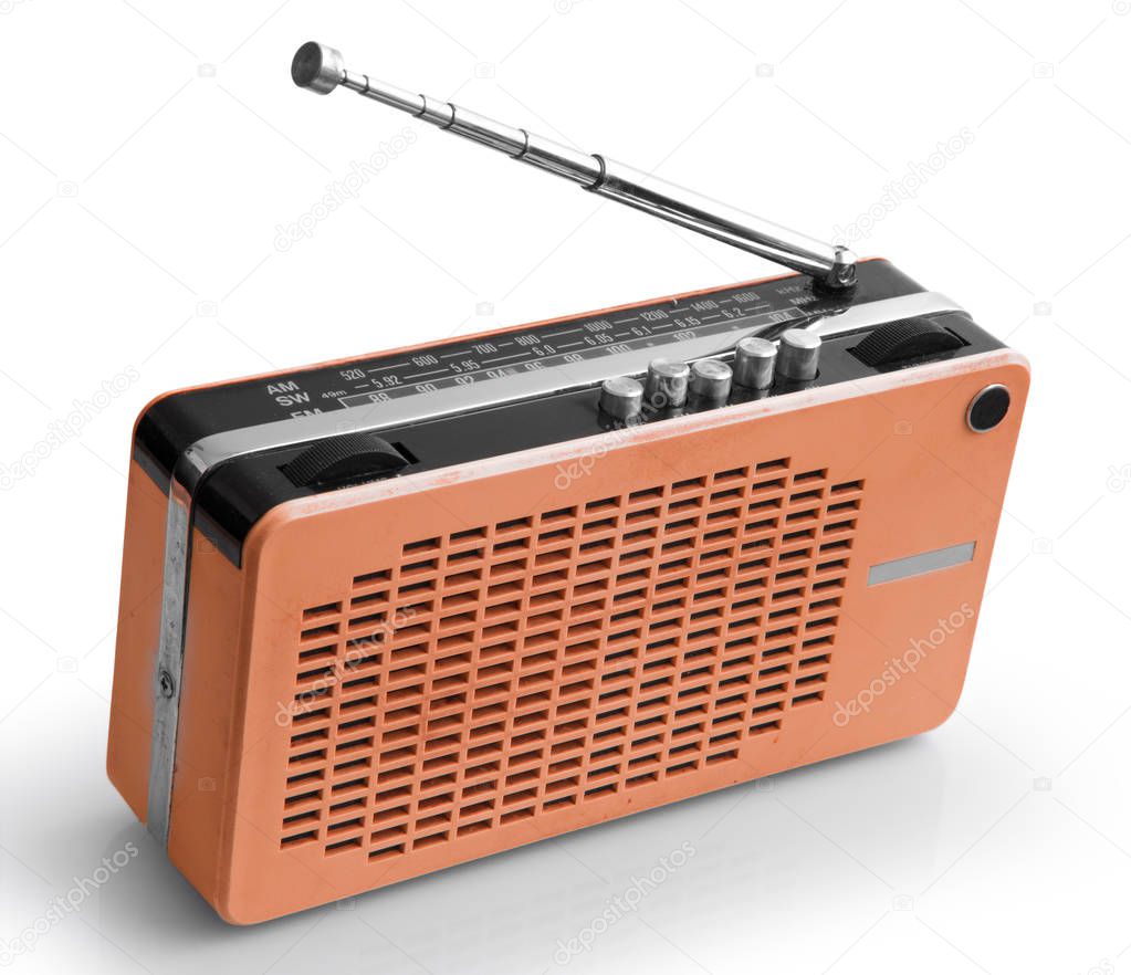 old classic radio in white background