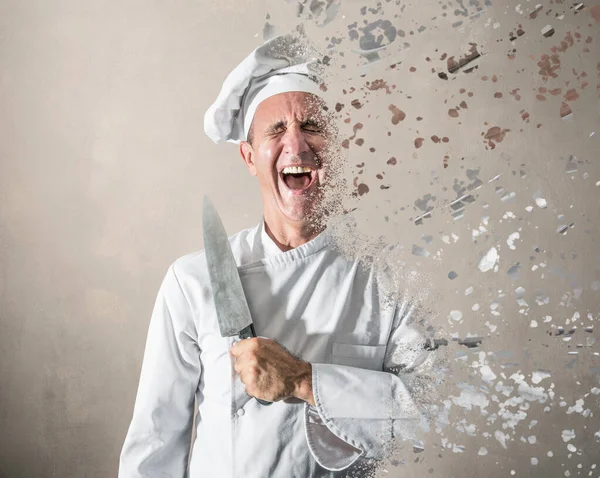 Cocinero Riendo Con Cuchillo Mano Disuelve —  Fotos de Stock