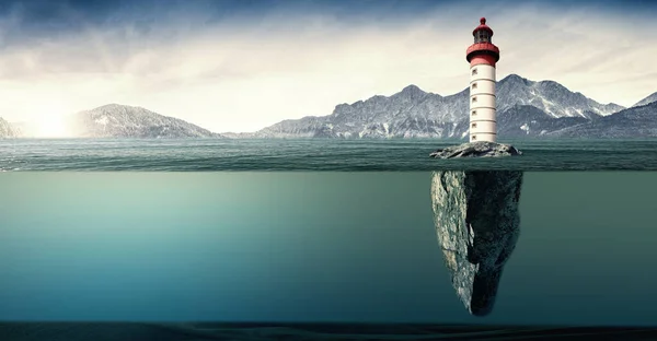 Isola Con Faro Mare Selvaggio — Foto Stock