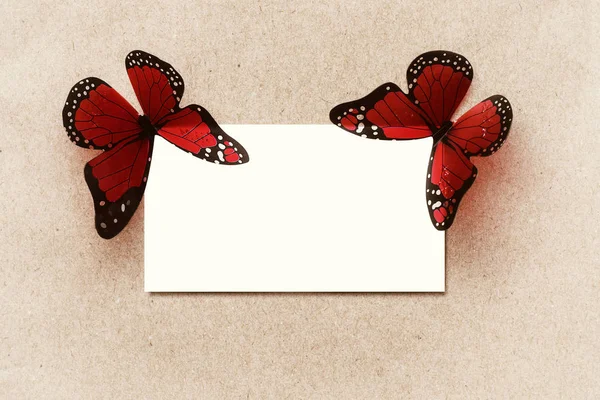 Postcard background, decorated with butterfly. Decorative card for the holiday. Vanentine Day.Valentines day romantic background, happy holiday on February 14, love concept. Copy free space. — Stock Photo, Image