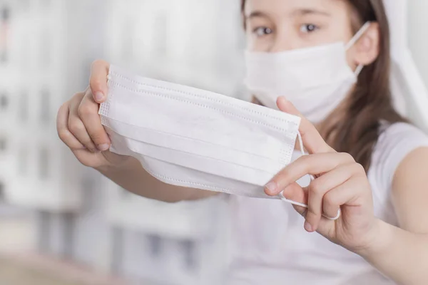 Girl Became Ill Cannot Out Coronovirus Quarantine Concept Little Girl — Stock Photo, Image