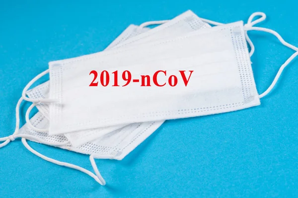 Mască Chirurgicală Protecție Text 2019 Ncov Chinese Coronavirus Virusul Wuhan — Fotografie, imagine de stoc