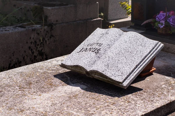 2019 Ungheria Libro Pietra Del Cimitero Come Simbolo Nel Cimitero — Foto Stock