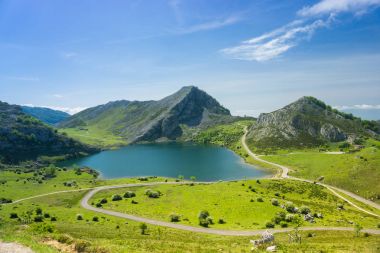 Beautiful nature of Spain: Covadonga mountain lakes in summer su clipart