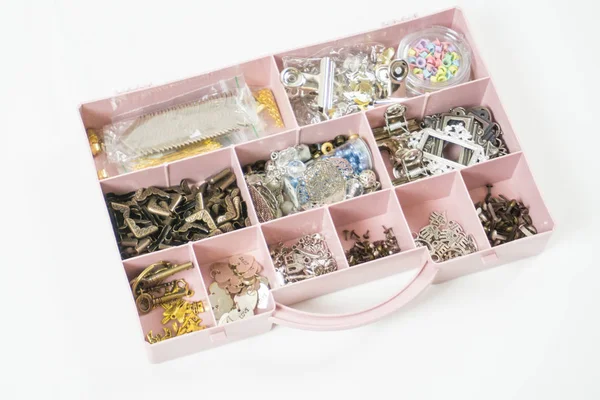 Organiser for small accessories for handmaking, craft, scrapbook — Stock Photo, Image