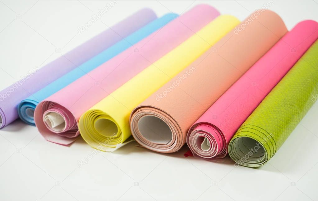Different colors of leather rolls for artwork and craft