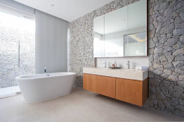 Роскошная ванная комната с ванной и раковиной — стоковое фото