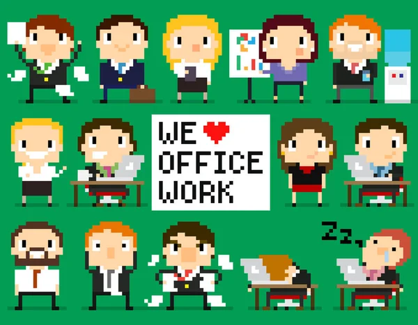 Pixel Office mensen — Stockvector