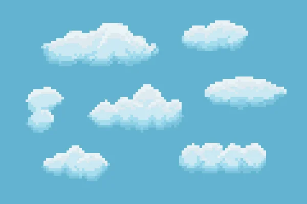 Pixel Art Clouds — Stock Vector