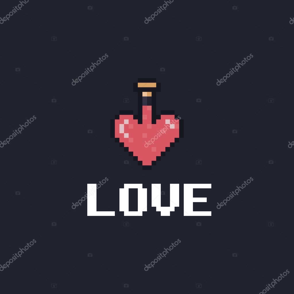 Pixel art heart-shaped bottle with pink liquid