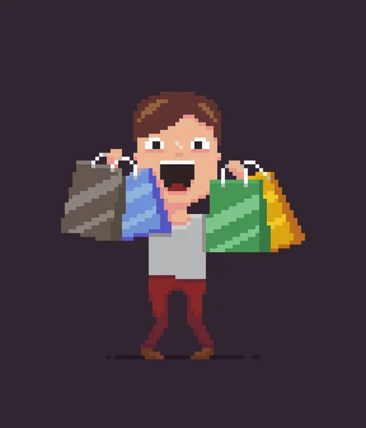 Pixel Art Shopaholic — Vettoriale Stock