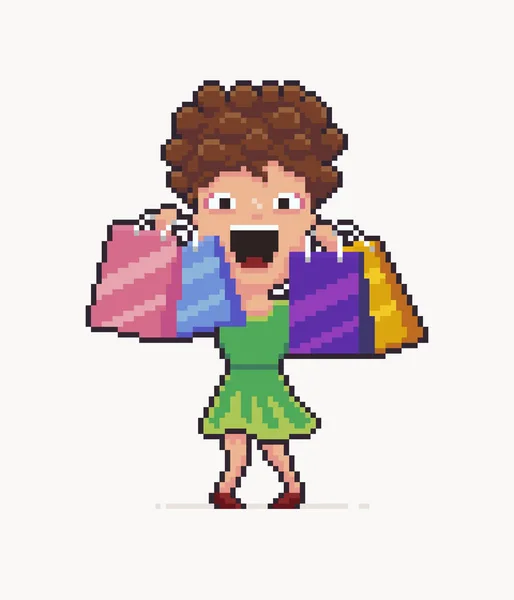 Pixel Art Shopaholic — Vettoriale Stock