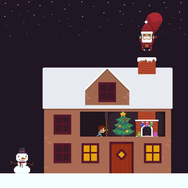 Pixel Art Christmas — Stock Vector