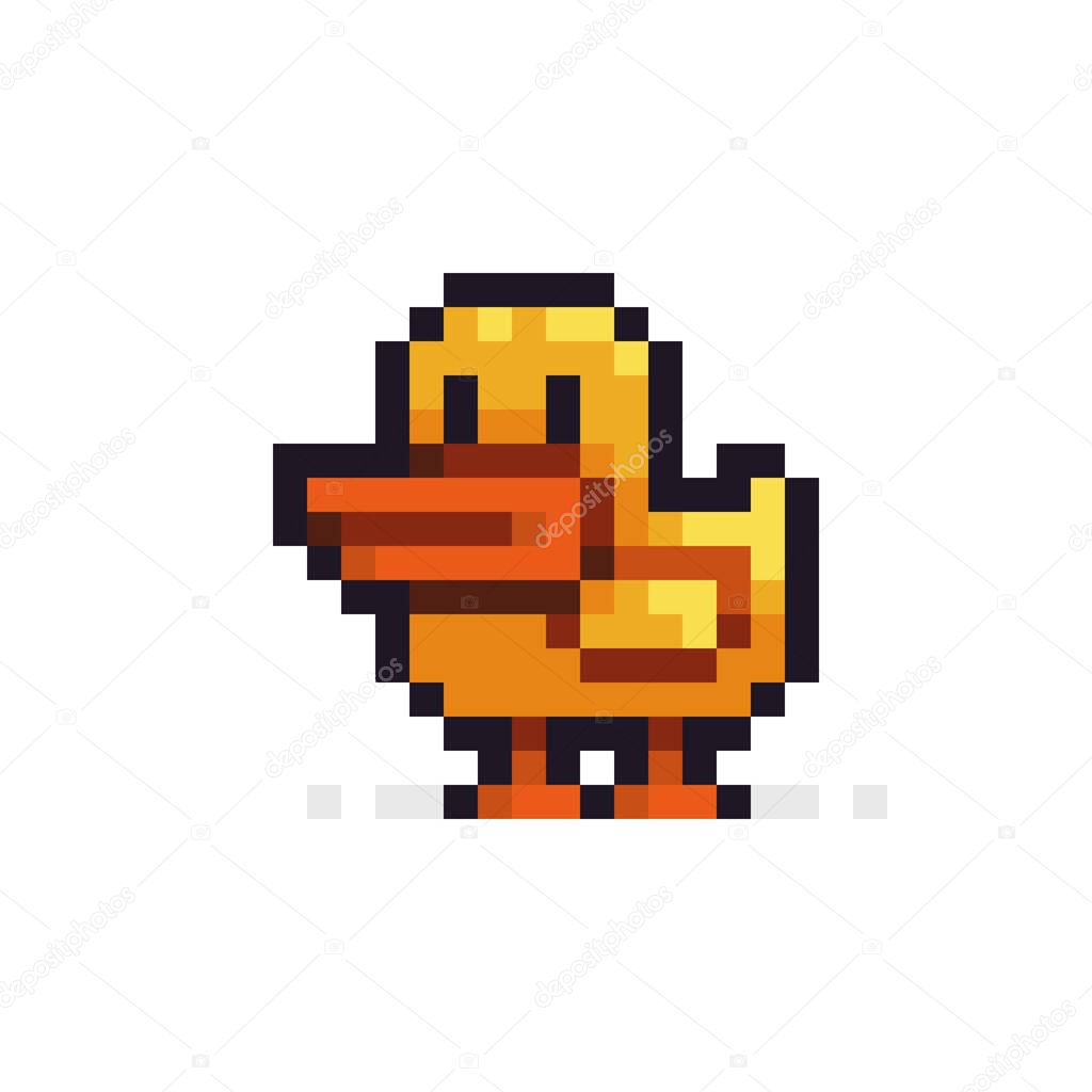 Pixel art duck isolated on white background