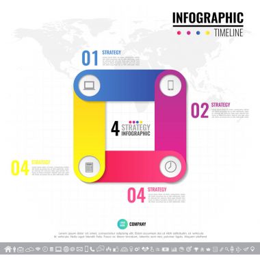 Geometrik Infographics tasarım şablonu 4 adımlar, Seçenekler veya işlemleri için döngü diyagramı, grafik, sunum ve grafik simge seti ile vektör.
