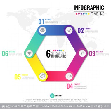 Geometrik Infographics tasarım şablonu 6 adımları, Seçenekler veya işlemleri için döngü diyagramı, grafik, sunum ve grafik simge seti ile vektör.