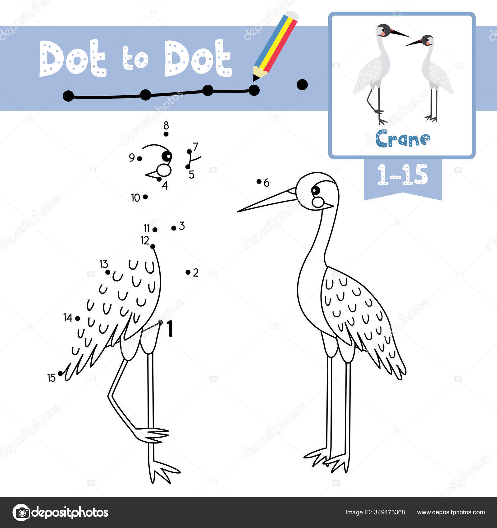 Download Dot Dot Educational Game Coloring Book Standing Crane Bird Animals Vector Image By C Natchapohn Vector Stock 349473368