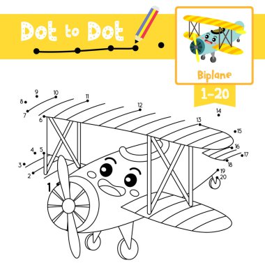 Nokta-eğitim oyunu ve Çocuk aktiviteleri için Biplane 'in Boyama Kitabı. 1-20' yi ve el yazısı çalışma kağıdını saymakla ilgili. Vektör İllüstrasyonu.