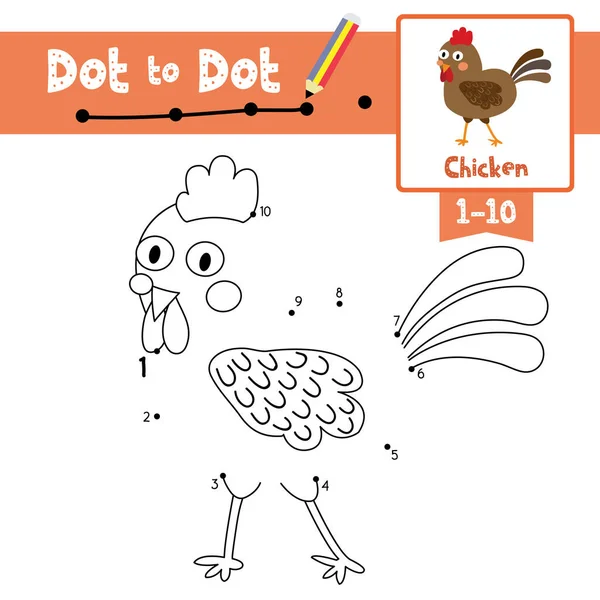 Dot Dot Educational Game Coloring Book Chicken Animals Cartoon Character — Stock Vector