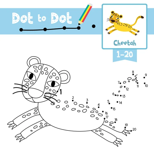 Dot Dot Gioco Educativo Libro Colorare Salto Animali Ghepardo Personaggio — Vettoriale Stock