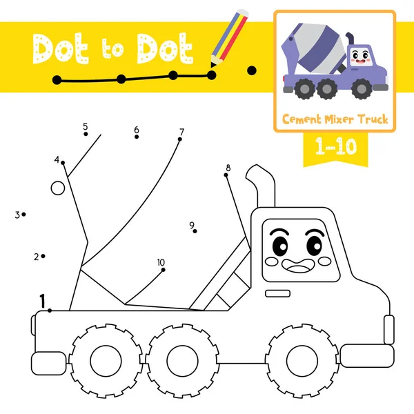 Dot Dot Pedagogiska Spel Och Målarbok Söt Cement Mixer Truck — Stock vektor