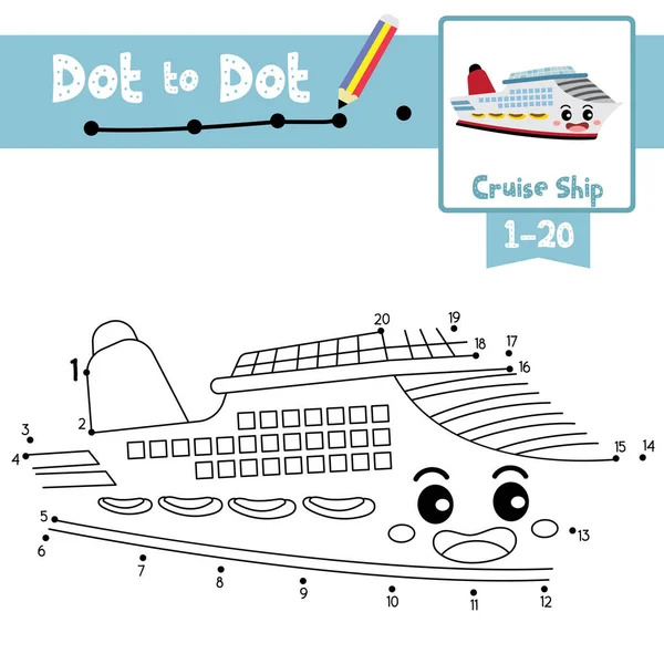 Dot Dot Vzdělávací Hra Omalovánky Cruise Ship Karikatury Přepravy Pro — Stockový vektor