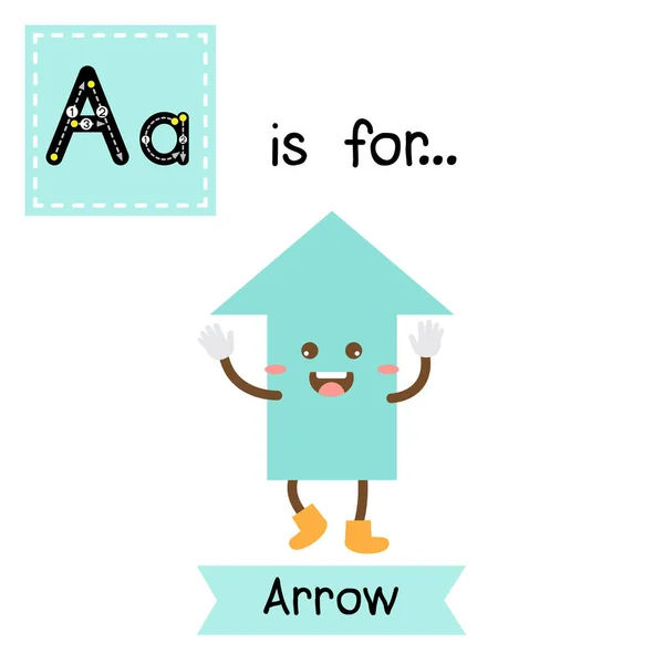 一个可爱的孩子用彩色几何形状的箭头示意图卡片来帮助他们学习英语词汇 — 图库矢量图片