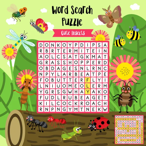 Jeu Puzzle Recherche Mots Animaux Insectes Insectes Pour Mise Page — Image vectorielle