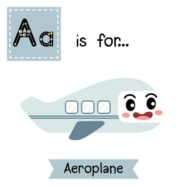 List Cute Children Colorful Transportations Alfabet Tracing Flashcard Aeroplane Kids — Wektor stockowy