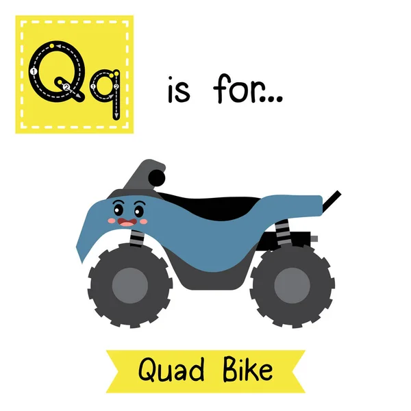 Letter Cute Children Colorful Transportations Alphabet Tracing Flashcard Quad Bike — Stock Vector