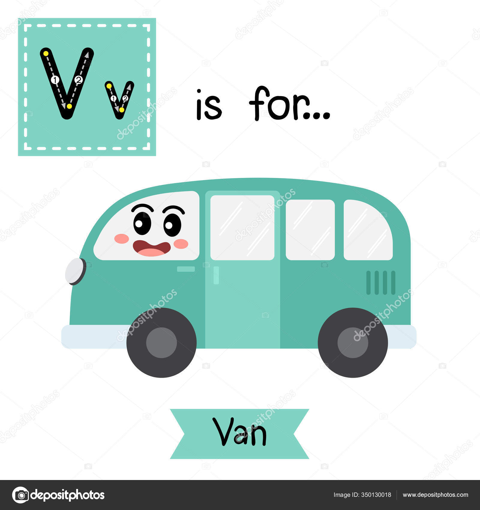 Letter Cute Children Colorful Transportations Alphabet Tracing Flashcard Van Kids Stock Vector Image By C Natchapohn 350130018
