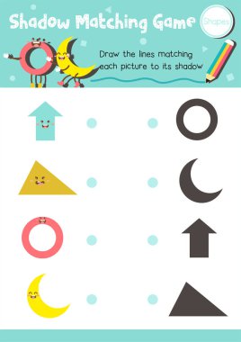 A4 renkli basılabilir versiyonu ile anaokulu öğrencilerinin aktivite çalışma planı için gölge eşleştirme oyunu. Vektör İllüstrasyonu.