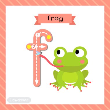 F harfi küçük çocuklar için renkli hayvanat bahçesi ve ABC alfabesindeki hayvanlar için Kurbağa Yeme kartının izini sürmek İngilizce kelime dağarcığı ve el yazısı illüstrasyonu öğrenen çocuklar için sinektir..