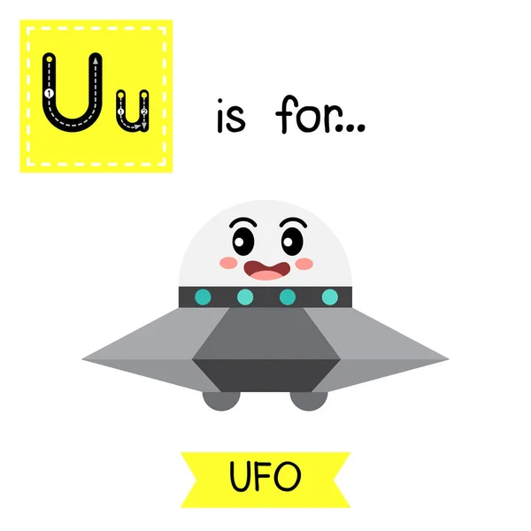Letter Schattige Kinderen Kleurrijke Transporten Alfabet Traceren Flashcard Van Ufo — Stockvector