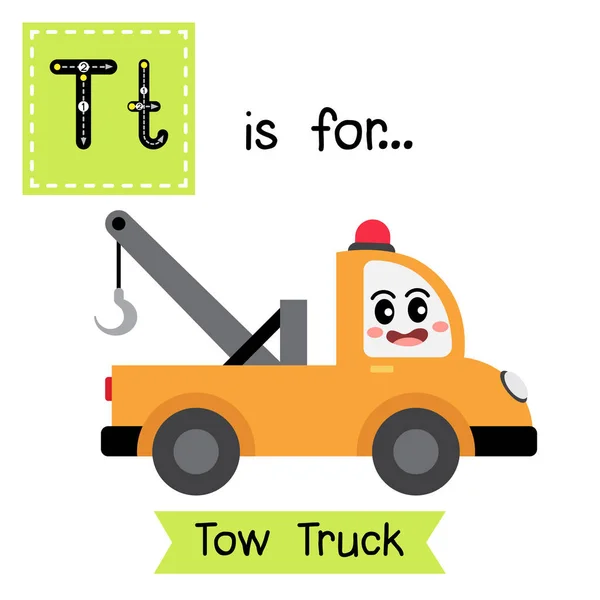 Letter Cute Children Colorful Transportations Alphabet Tracing Flashcard Tow Truck — Stock Vector