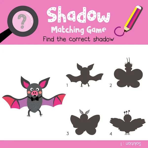 Shadow Matching Spel Van Vleermuizen Dieren Voor Kleuters Activiteit Werkblad — Stockvector