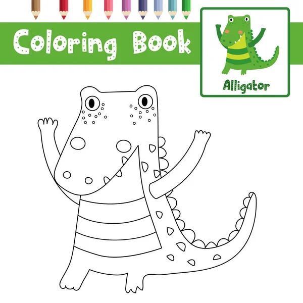 Página Para Colorear Animales Cocodrilo Pie Para Niños Edad Preescolar — Vector de stock