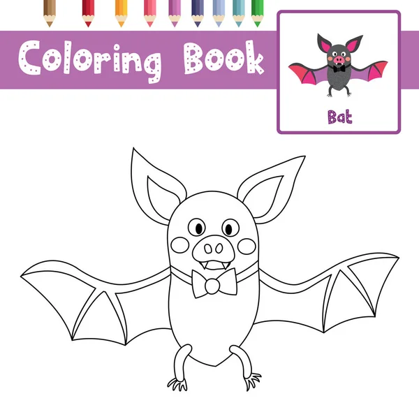 Página Para Colorear Murciélago Con Animales Proa Para Niños Preescolares — Vector de stock
